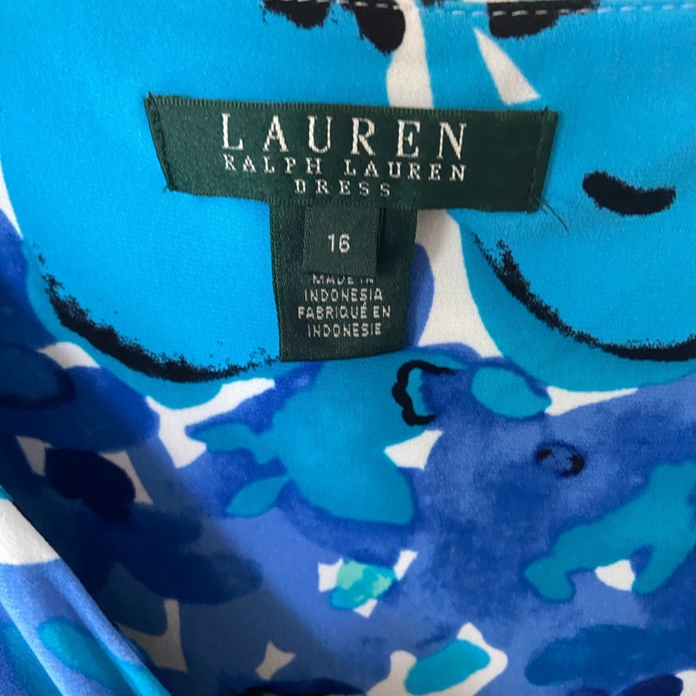 Ralph Lauren Faux Wrap Ruched Floral Dress, Size 16, Cap sleeves - Picture 2 of 3